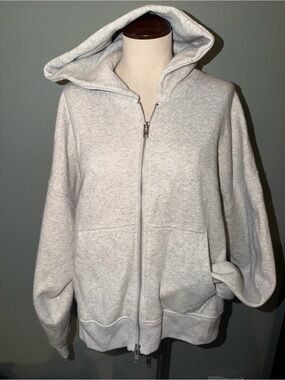 Abercrombie & Fitch oversized cropped Light Gray Zip-Up Hoodie